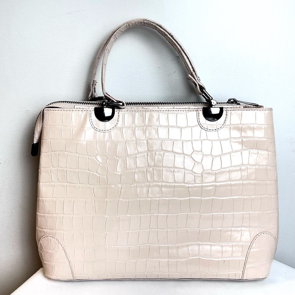 Genuine Leather, Davina Firenze Satchel, Crossbody, Large, Pink, Crocodile Style